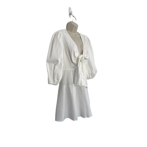 Ted Baker Askas Seersucker Smocked Tie Front Dress 8 White Cocktail Party $285 - Picture 11 of 11